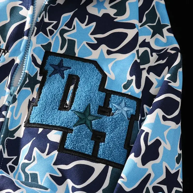 Harajuku Oversized Camouflage Demon Embroidery Hoodies Sweatshirt Goth