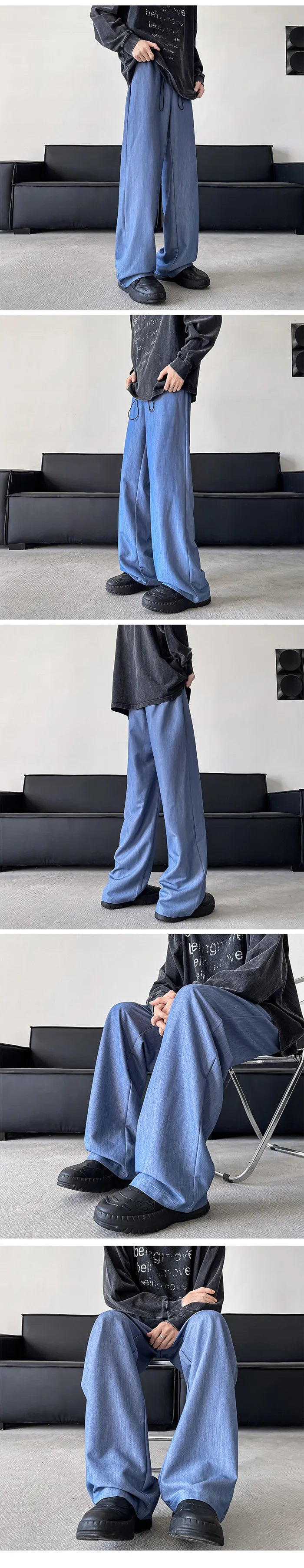 blue gray black elastic waist suit pants men fashion society pants korean loose straight casual pants mens office trousers unique default style 1139