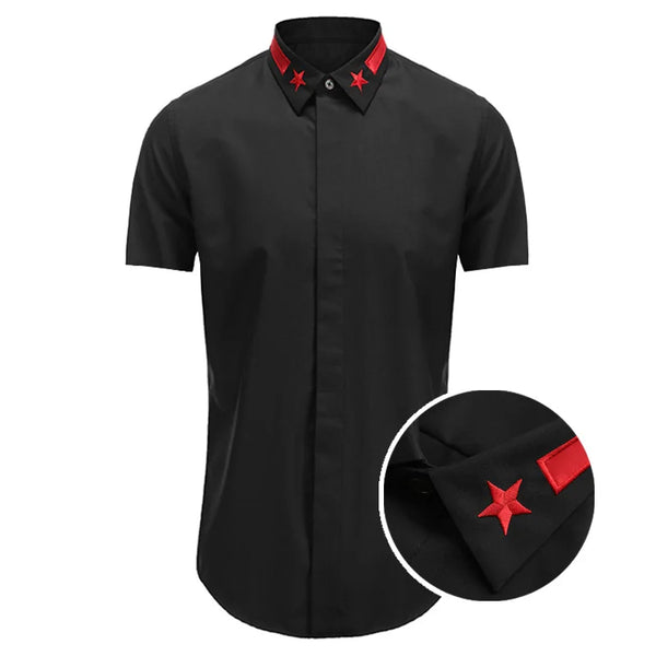 New 2022 Luxury Men Classic Embroidered stars comfortable Fashion Cotton Casual Shirts Shirt High Quality Short Sleeves A116