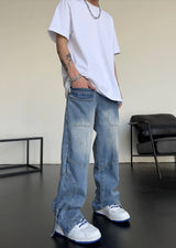 fashion straight denim jean pants unisex casual bottom button open pants high street cargo trousers hip hop zipper joggers men unique joggers style 3239