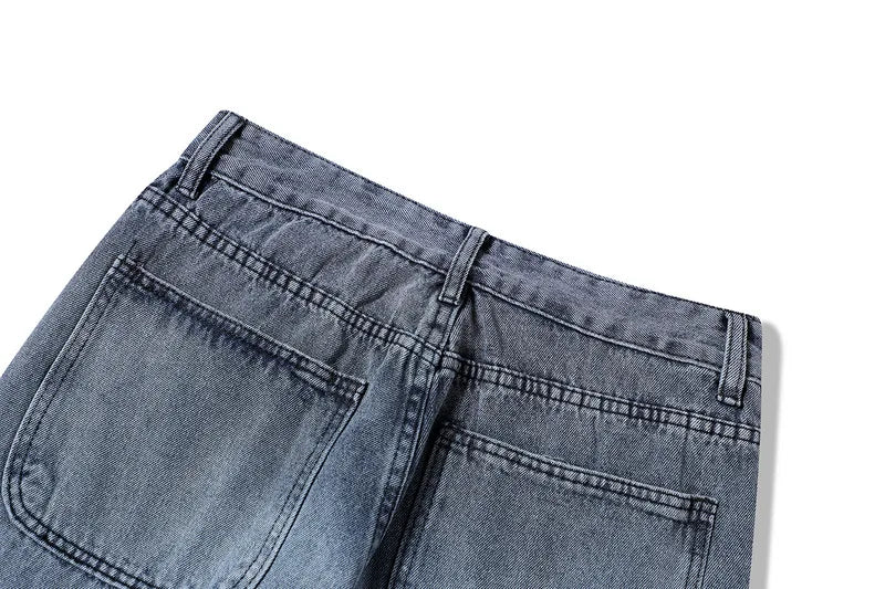 rainbowtouches mens washed jeans vintage high street gradient fashion trends zipper jeans loose straight long pant casual pants unique jeans style 3510