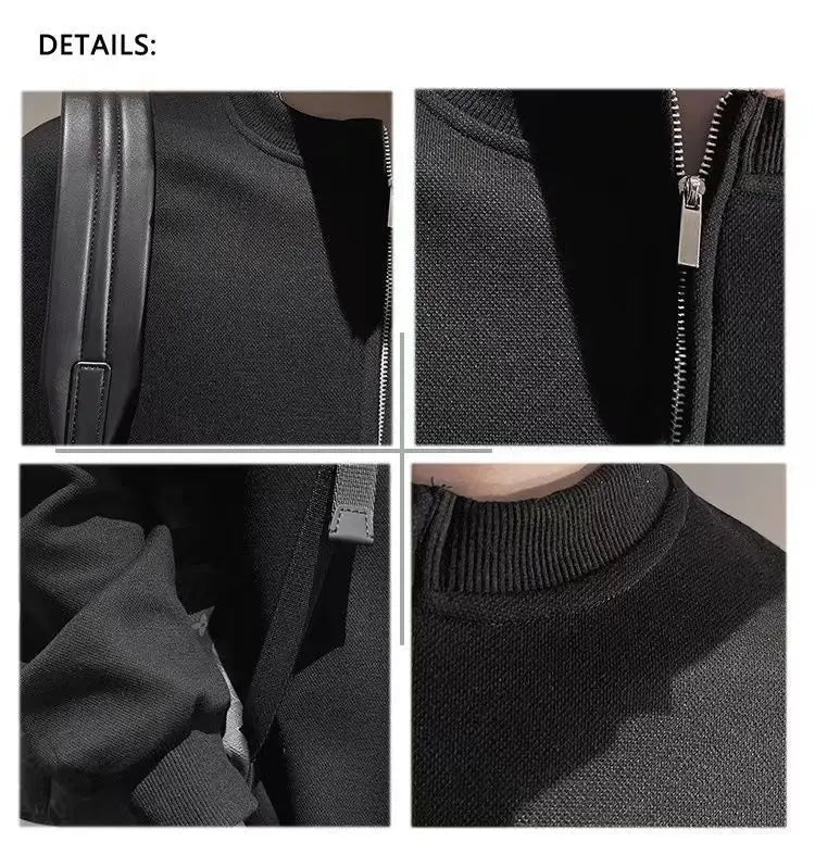 Spring Autumn Korean Casual Fashion Zipper Sweatshirt Man Business Loose All Match Male Pullover Tops Solid Streetwear Clothes