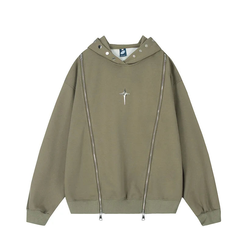 Hip Hop Punk Hoodie Sweatshirt 2023 Autumn Zipper Design Solid Color H