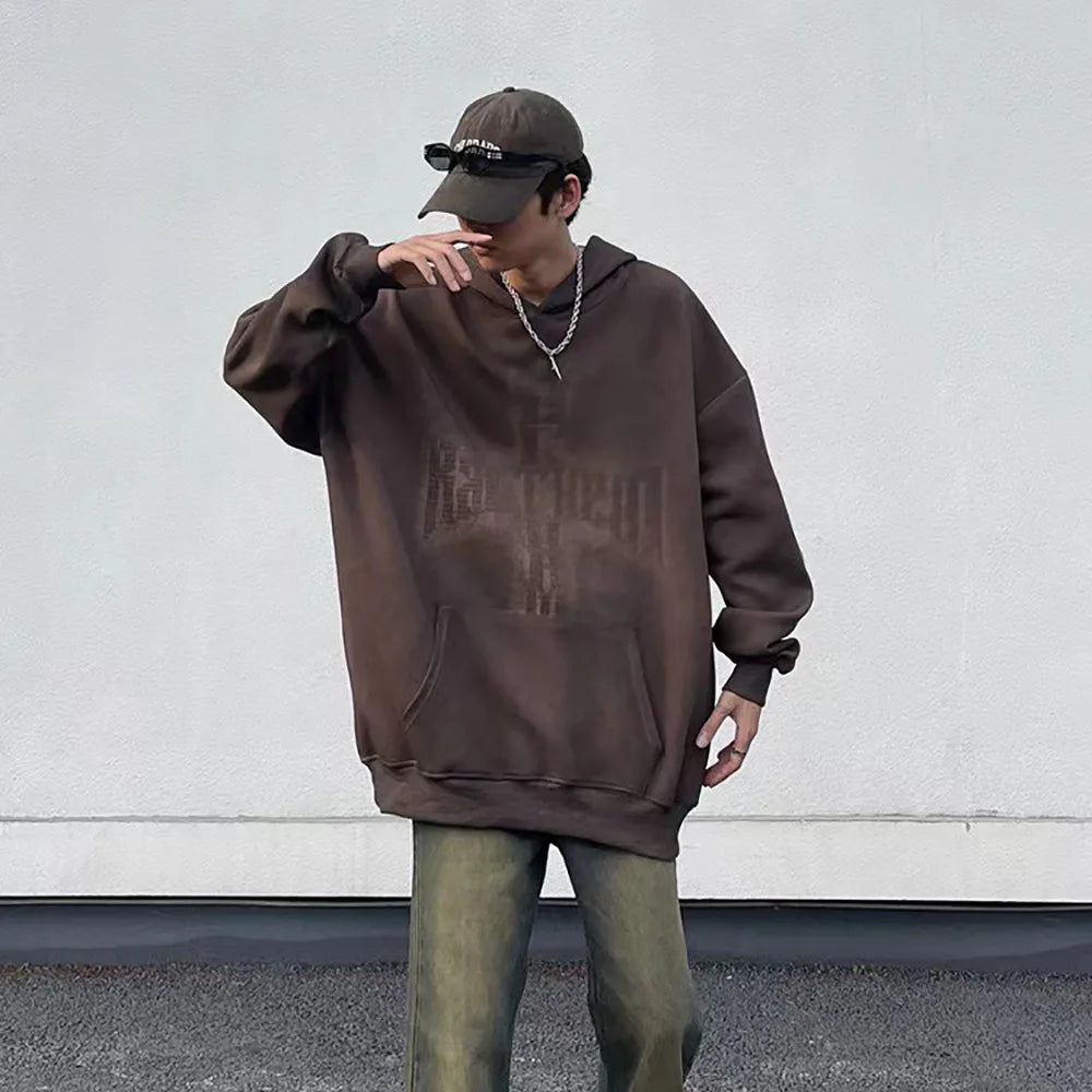 Washed Hoodies Sweatshirts Man Bleached Loose Oversize Casual Autumn W