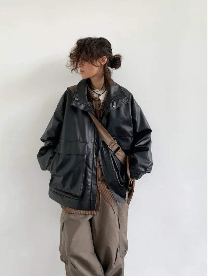 checkered varsity coat, layered streetwear look, trendy