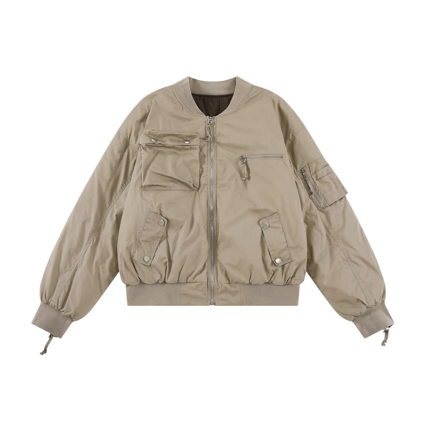 New 2024 khaki Men Rib Sleeve Fashion High Couple Baseball Coats & Jackets Abstract Coat Motor Pilot Winter Warm #747 2 stree - variant style 01e516 for streetwear fashion