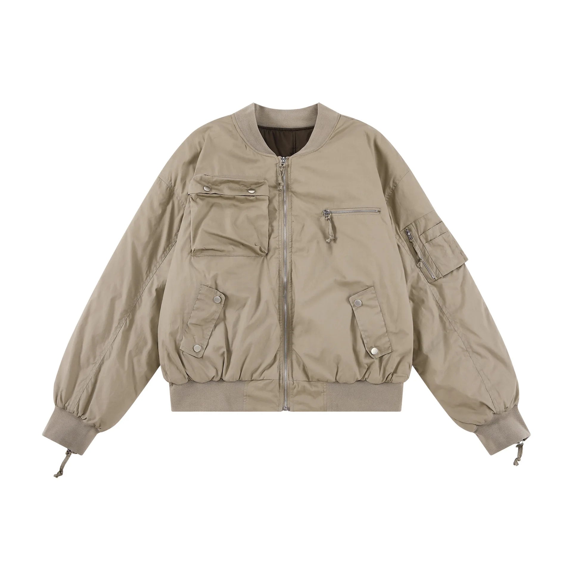 New 2024 khaki Men Rib Sleeve Fashion High Couple Baseball Coats & Jackets Abstract Coat Motor Pilot Winter Warm #747 2 stree - variant style 01e516 for streetwear fashion