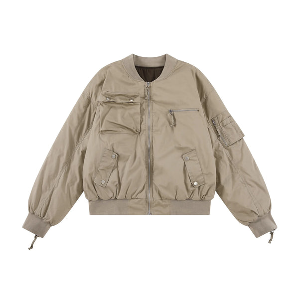 New 2024 khaki Men Rib Sleeve Fashion High Couple Baseball Coats & Jackets Abstract Coat Motor Pilot Winter Warm #747 2 stree - variant style 01e516 for streetwear fashion