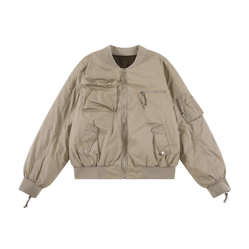 New 2024 khaki Men Rib Sleeve Fashion High Couple Baseball Coats & Jackets Abstract Coat Motor Pilot Winter Warm #747 2 stree - variant style 01e516 for streetwear fashion