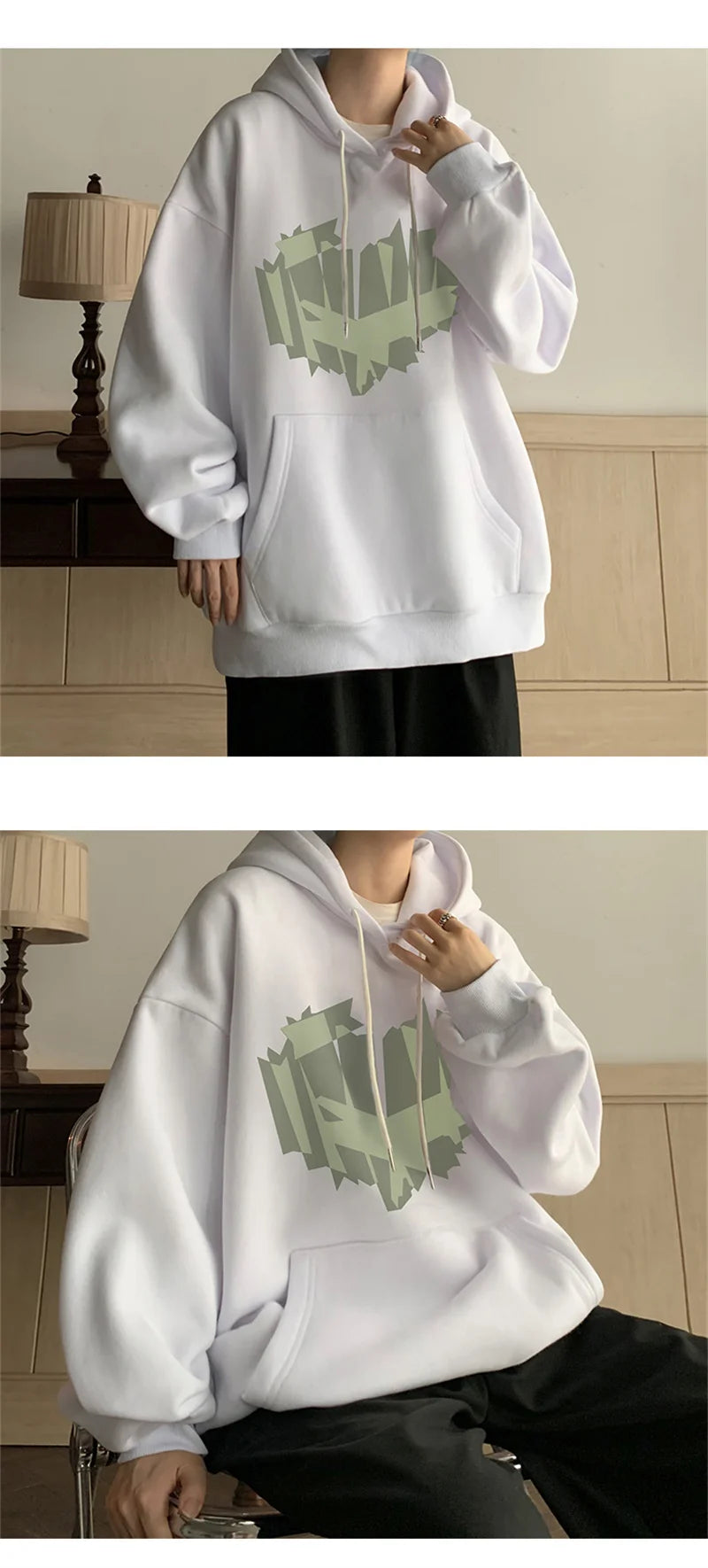 Autumn New Love Graphic Print Hoody Sweatshirts Man Hip Hop Oversized