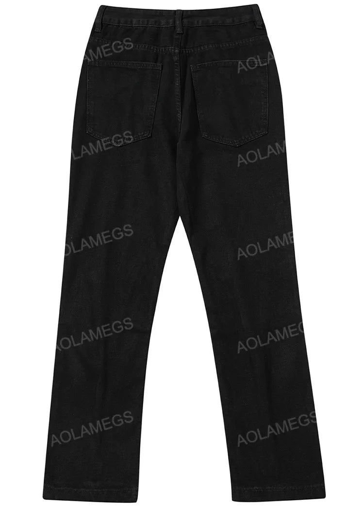 streetwear mens zipper jeans solid color patchwork straight jeans summer casual hip hop denim pants high street loose trousers unique jeans style 3502