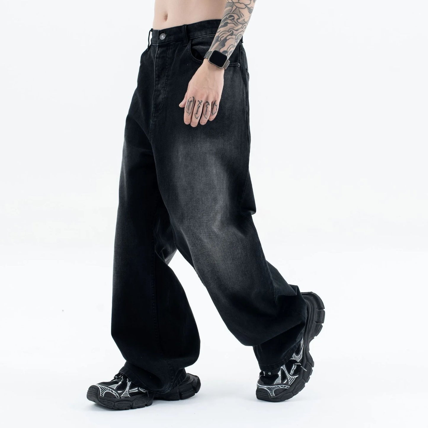 24Spring wash black ash straight tube baggy jeans
