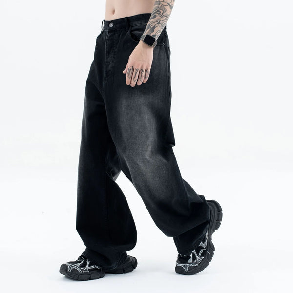 24Spring wash black ash straight tube baggy jeans