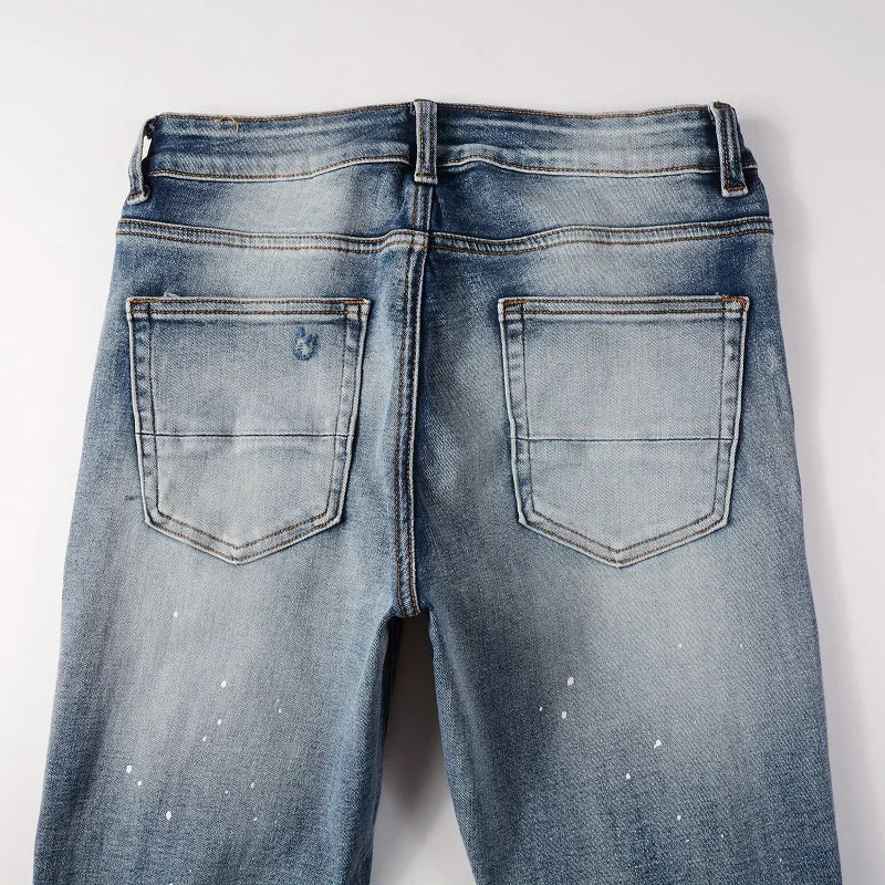 high street printed ripped holes denim jeans mens casual slim fit biker zipper trousers streetwear hip hop jean pants joggers unique joggers style 3465