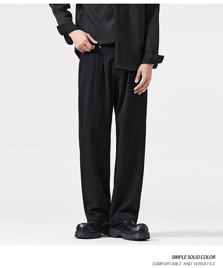 mens trend streetwear fashion loose casual plus size straight wide leg suit pant office man commute work pants trousers unique default style 2194
