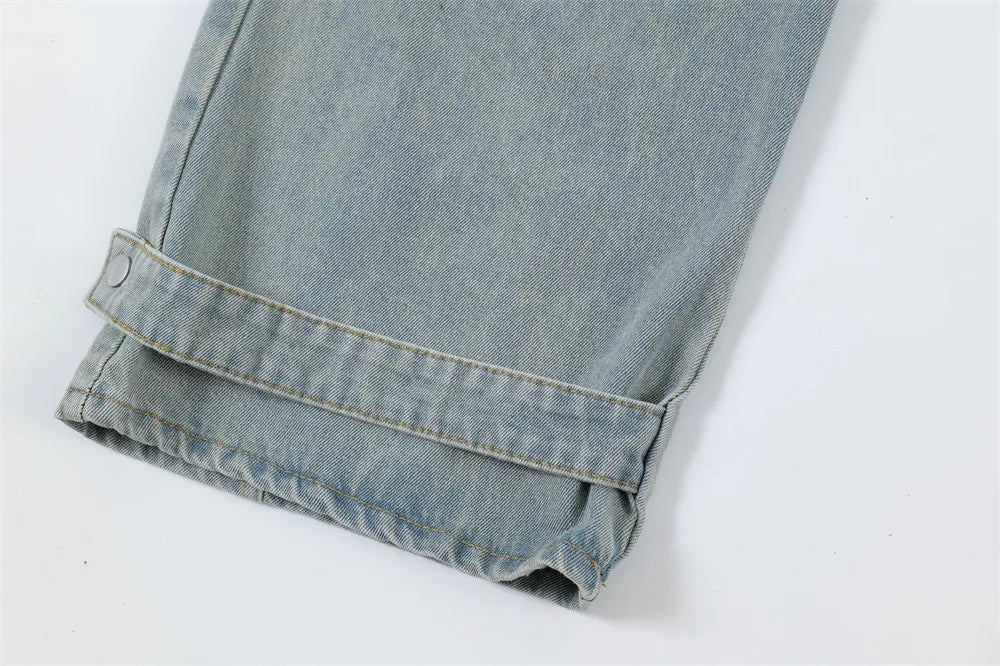 vintage multi pocket baggy jeans mens harajuku cargo denim pants retro hip hop straight loose jean pants men clothing unique cargo style 1086