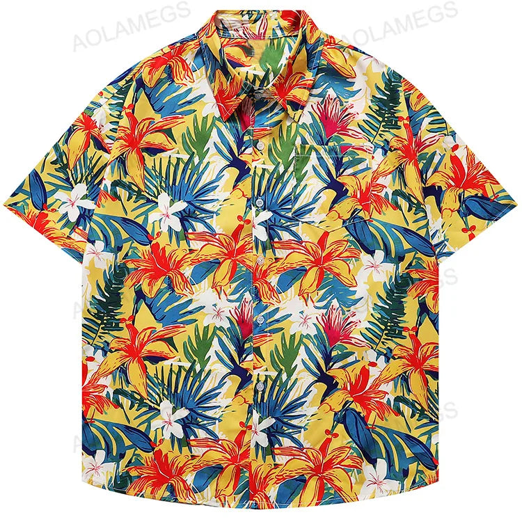 Flower Clothing Retro Hawaiian Vacation Shirts Daily Versatile Loose Tops Fashion Half Sleeve Shirt
