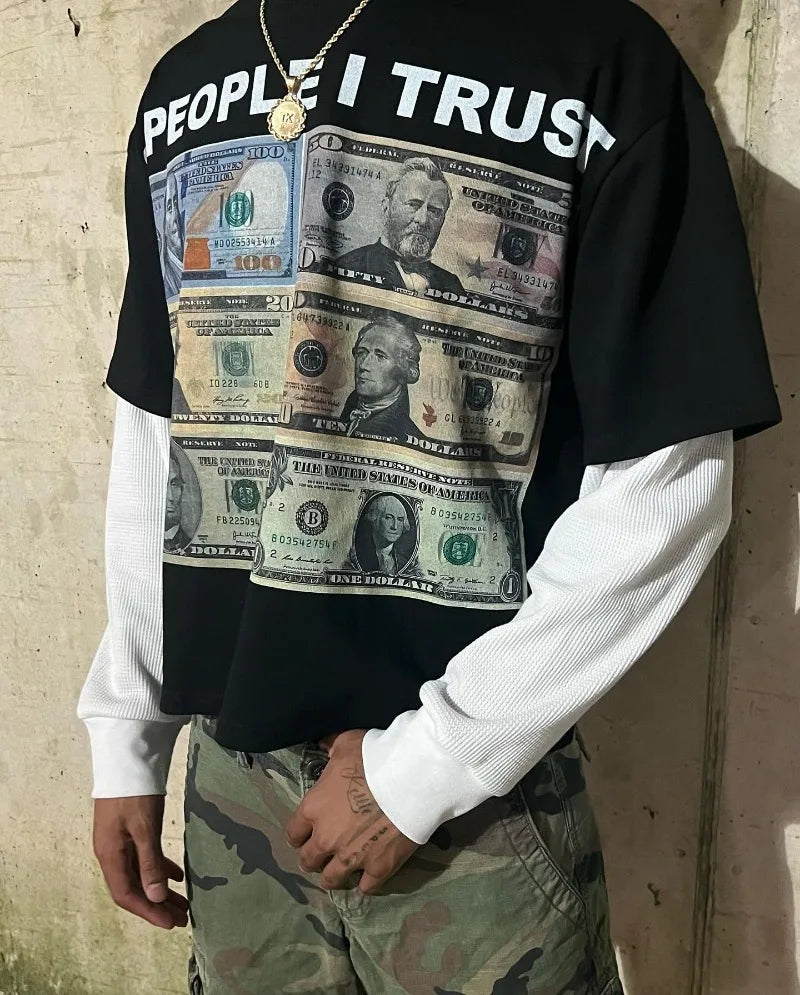Anime Aesthetic print tee – Street Harajuku Vintage Clothing Printed Patchwork Long Slee