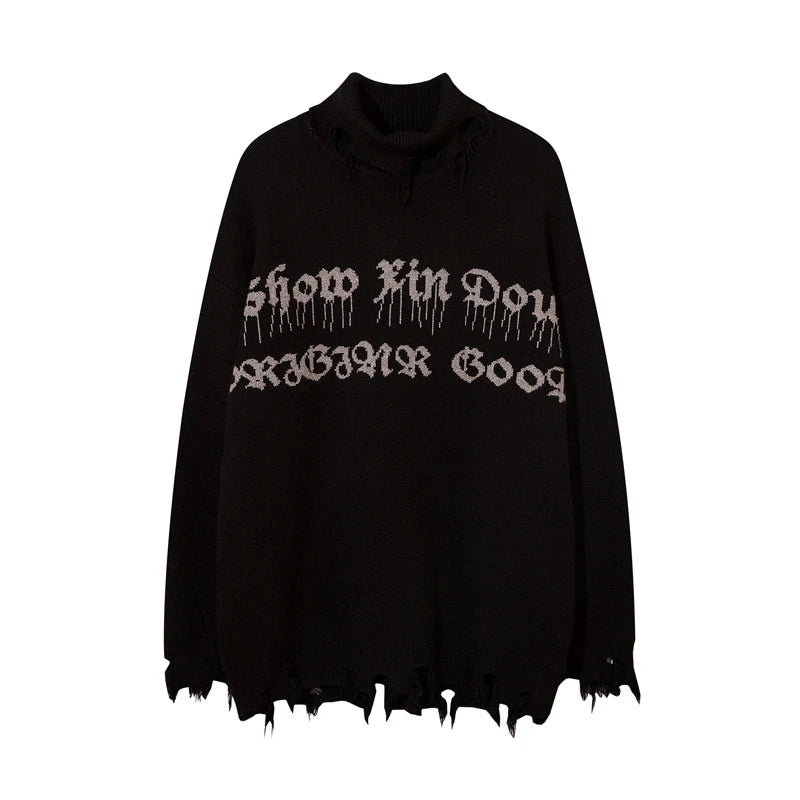 half high collar goth women men sweaters oversized long sleeve knitted pullovers y2k men ripped sweater harajuku streetwear tops - bold artwork streetwear hoodie, graphic printed hoodie for men and women, Y2K grunge street style
