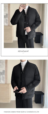 Men's Winter Collarless Woolen Splice Cotton-padded Jacket Men Business Casual Fashion Loose Warm Parkas Coat Thicken Jacket
