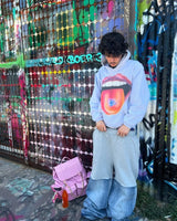 High Street Trendy Brand Big Mouth Cartoon Print Oversized Hoodie Wome