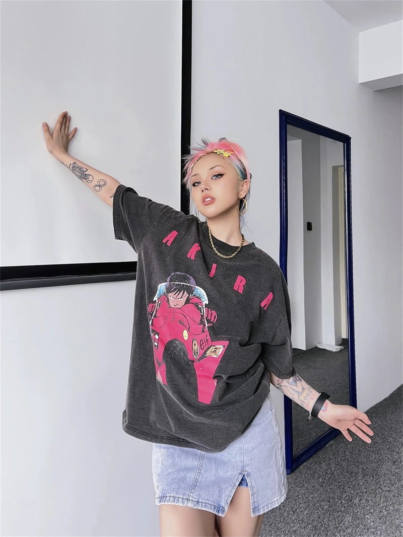anime streetwear top featuring 24ss summer vintage retro anime printing high street t shirt tops