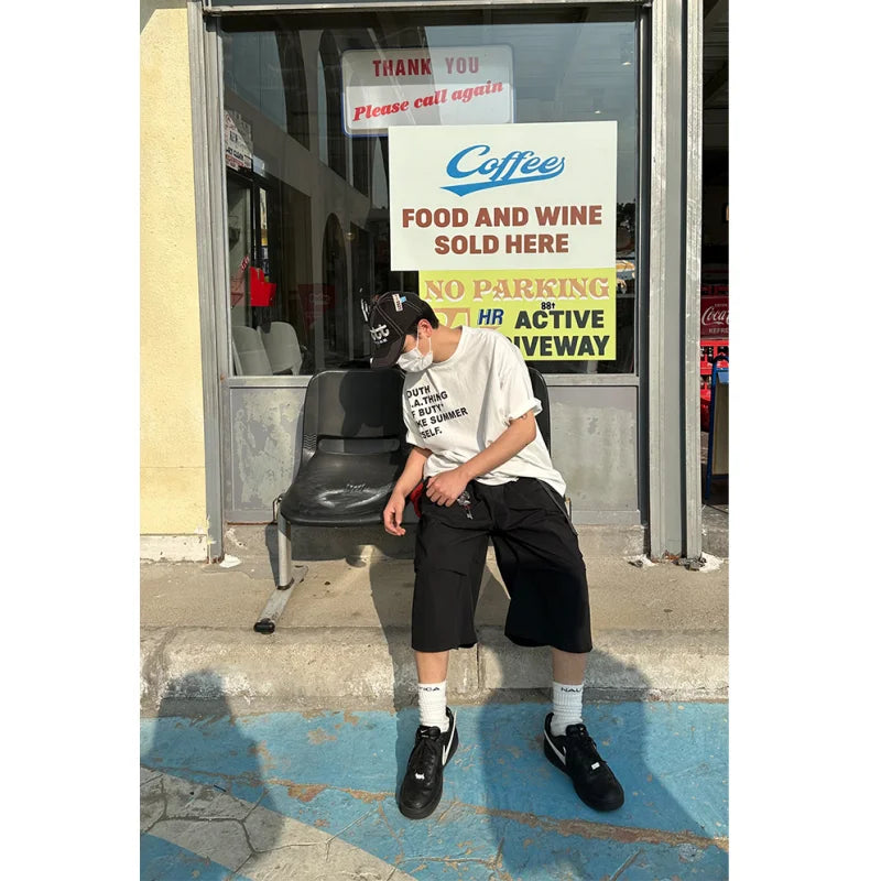 summer japanese outdoor functional style wide leg cropped pants for men and women loose workwear design quick drying shorts y2k techwear shorts