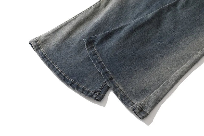 y2k washed gradient jeans pants blue stretch floor mop pants distressed casual micro speaker baggy mens and womens flare jean unique jeans style 114