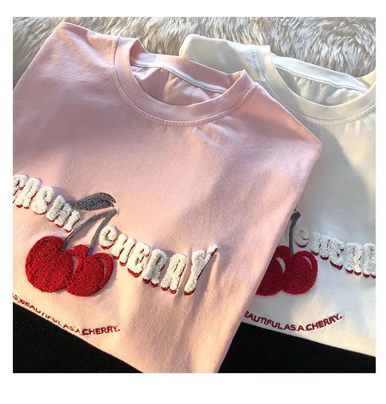 Anime Graphic tee – Fashion Korean Brand Chic Flock Cherry Embroidery T Shirts K