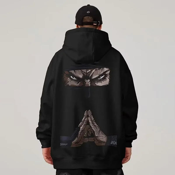 Funny Anime Ninja Mudra Graphic Printed Hoodies For Men Hip Hop Streetwear Pullovers Hooded Sweatshirts Y2K Goth Fashion