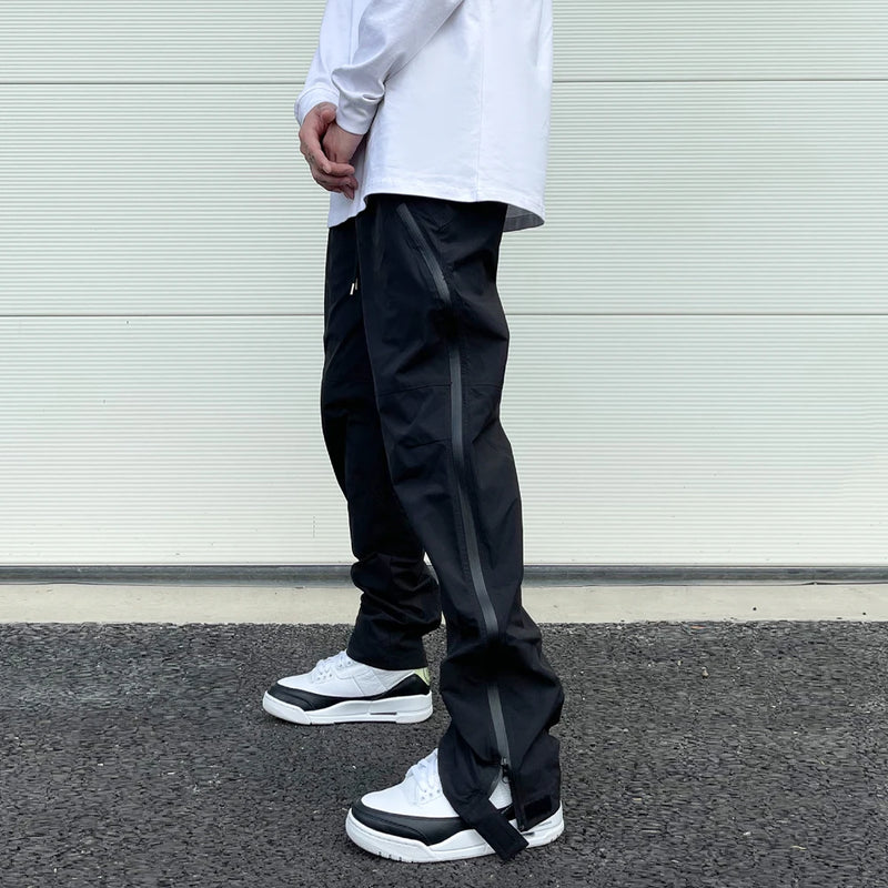 american street wear machine oversized joggers pants rubber side zipper nylon casual pants harajuku mens black track pants relaxed fit joggers
