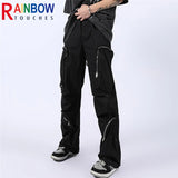 rainbowtouches fashion classic brand mens cargo pants casual zipper pocket design trousers loose straight tooling style overalls utility cargo pants
