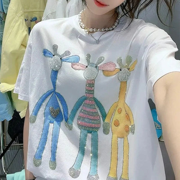 Gothic Aesthetic print tee – New Luxury Sweet Girl Giraffe Diamonds Crystals T Shirts Kor