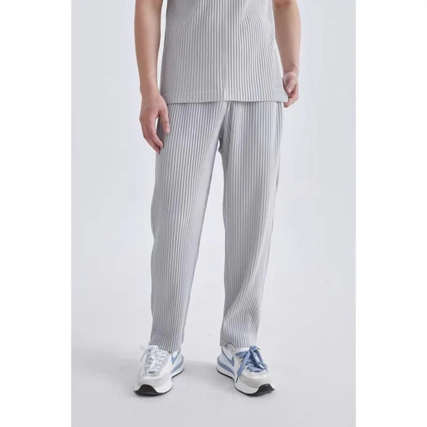 summer pleated pants men fashion gray black casual pants men japanese streetwear loose straight pants mens ice silk trousers clean everyday pants