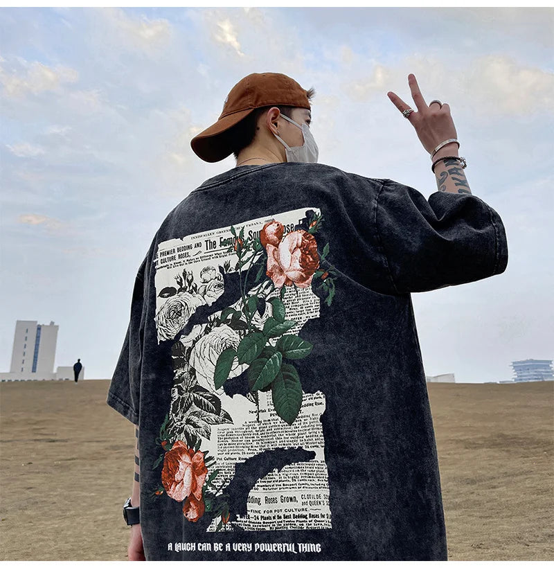 Y2k Vintage Anime – Rose Will Bloom All The Time Goth Letter Design Printed