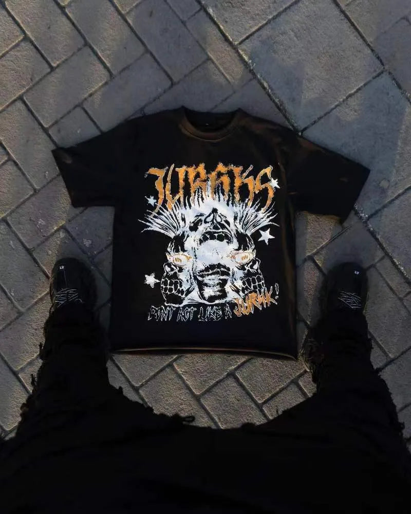 Glitchcore Tribal flame – American Gothic Quirky Letter Print Oversized T Shirt Mens F
