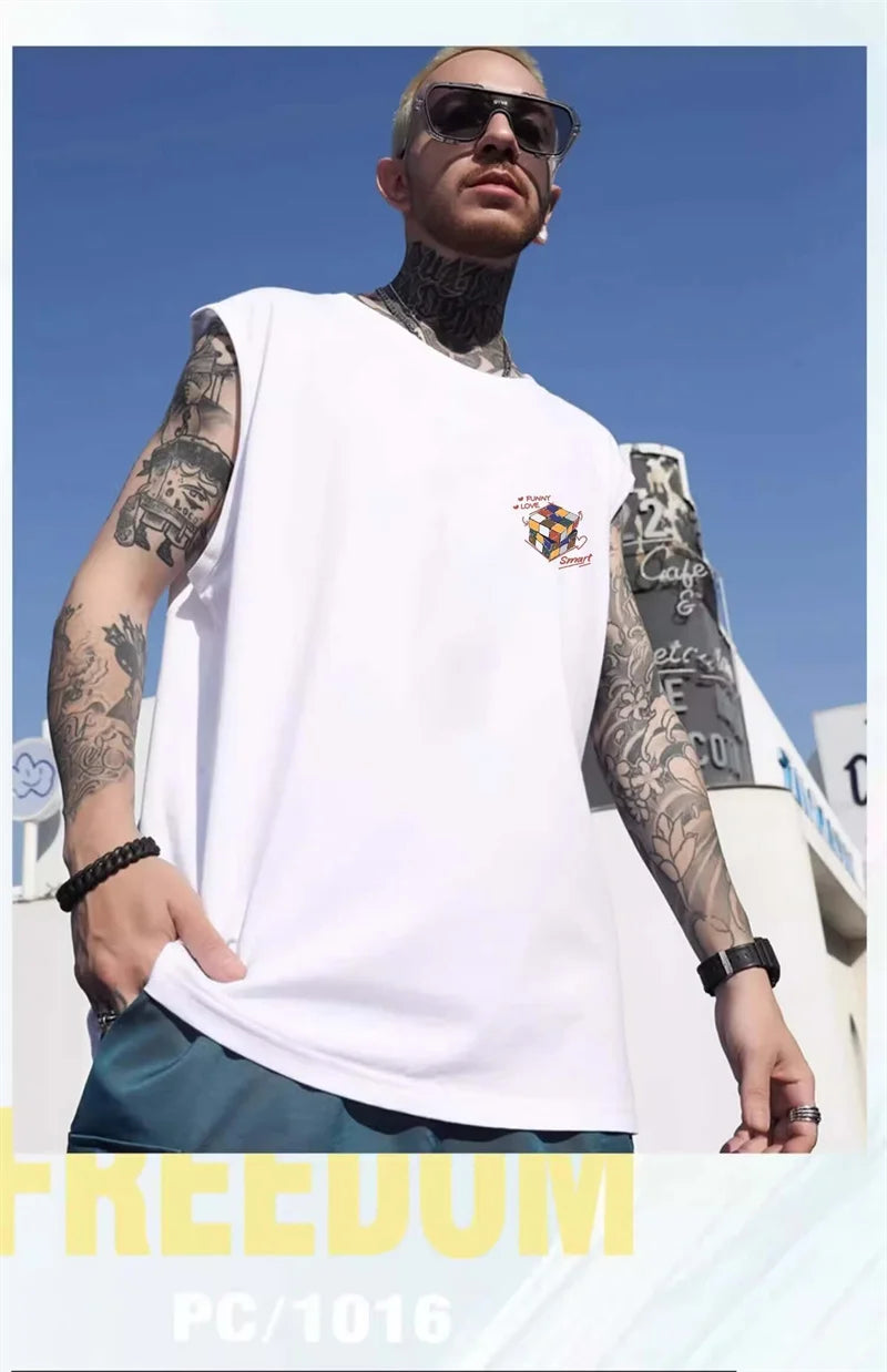 Glitchcore Chrome print – Summer Cartoon Cube Graphic Printed Sleeveless Tee Shirts