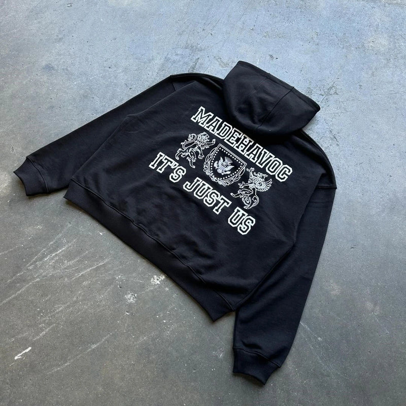 Y2K Pullover Hoodie Long Sleeved Oversize Vintage Letter Printed Cloth