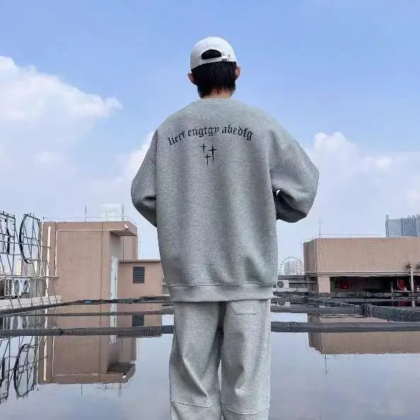 Personalized Street Sweatshirt Men American Fashion Brand High Street Hip Hop Letter Round Neck Long Sleeved Top