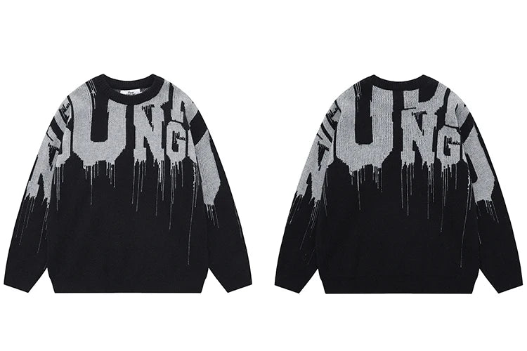 techwear flame knit sweater with structured oversized fit, ideal for cold streetwear layers, men’s streetwear clothing piece 