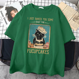 Anime Oversized shirt – Hardworking Cake Chef Cat Tshirt Man Printed Trendy Streetwe