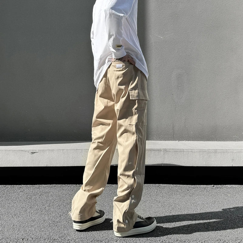 fashion casual hip hop joggers side button trousers elastic waist drawstring track sweatpants new cargo streetwear mens pants unique joggers style 4764