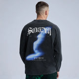 Gothic Oversized Tee – Rainbowtouches Washed Long Sleeve T Shirts Vintage Pattern L – Edgy Streetwear for All Genders