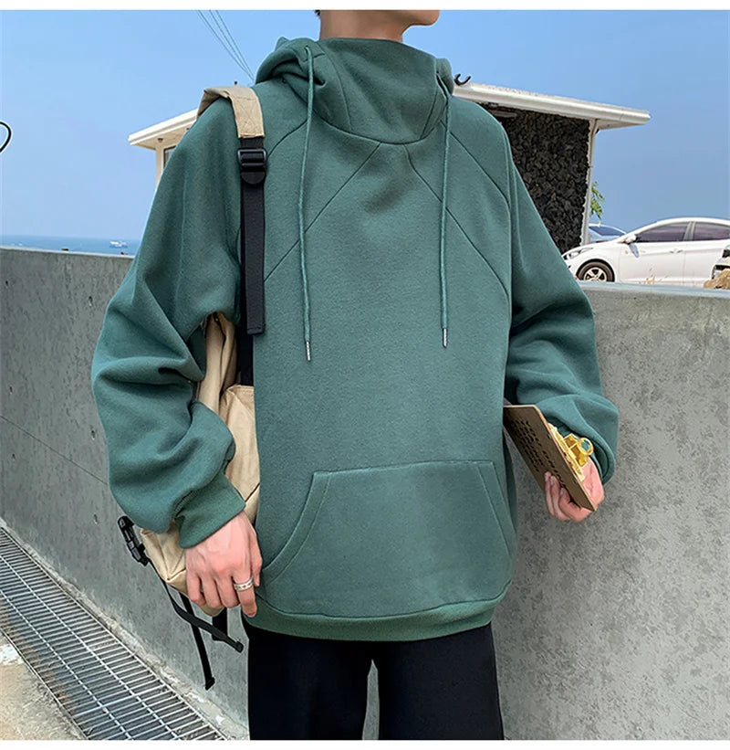 Autumn Turtleneck Fleece Hoodies Men 2024 New High Street Oversize Pullover Hoodie Unisex Y2K Vintage Hooded Sweatshirts Clothes