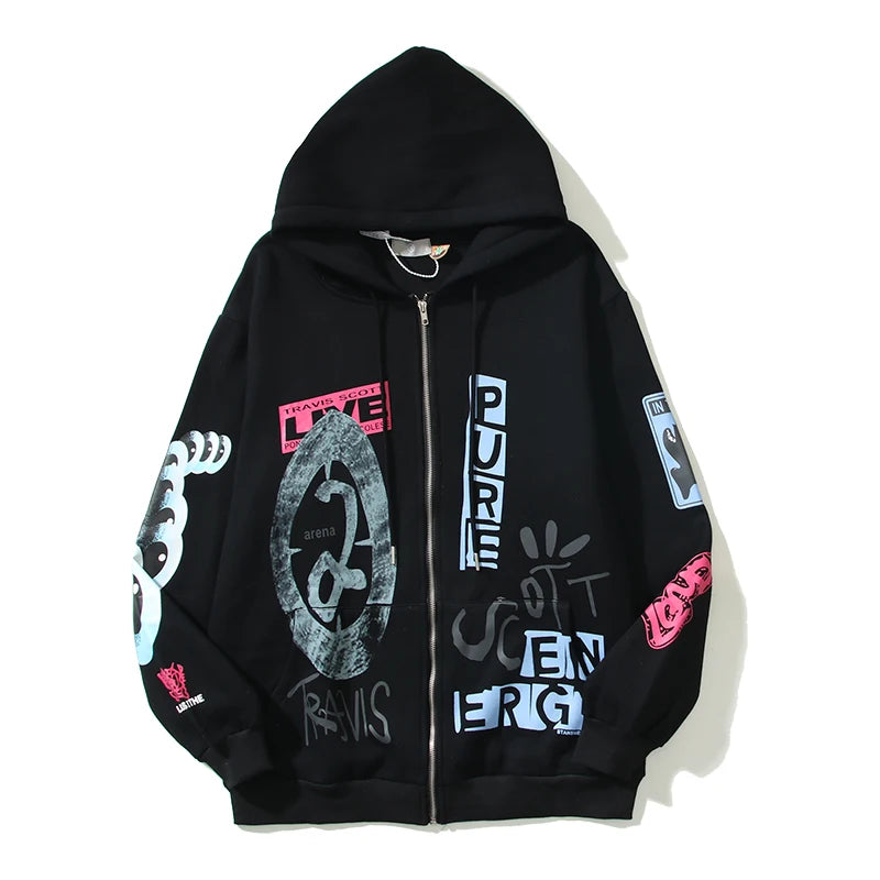 Cactus Jack Graffiti Pure Zip Up Hooded Jackets Mens Cardigan Fleece S