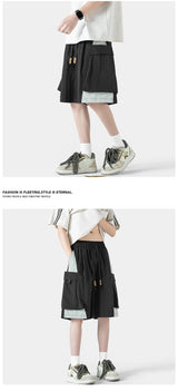 trendy patchwork shorts for men baggy track pants side pockets basketball short pants hip hop street male shorts unique shorts style 3233