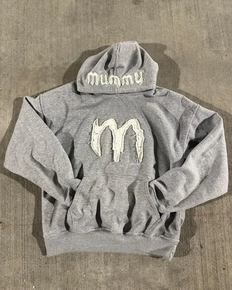 2024 Y2K Street Fashion Loose Hoodie Retro Letter Embroidery Oversized