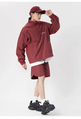 quick drying two piece set men loose casual street sweatshirt shorts y2k stand collar casual loose lightweight suits american unique shorts style 499