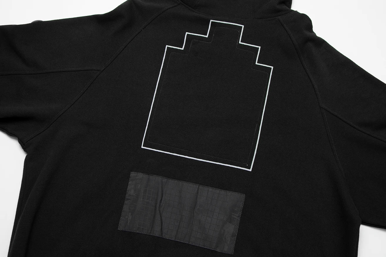 Cybercore hoodie with glitch grid and robotic elements