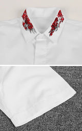 New 2022 Luxury Men Classic Embroidered bee stripe Fashion Cotton Casual Shirts Shirt High Quality Short Sleeves A68